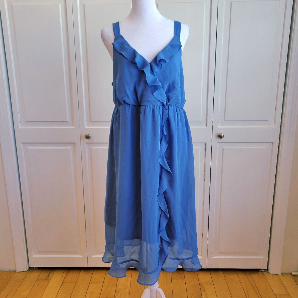 Maternity Dusty Blue Ruffle Midi Dress